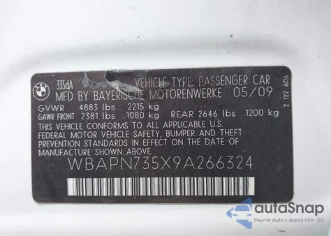 2009 BMW 335D from USA, damaged, VIN WBAPN735X9A266324